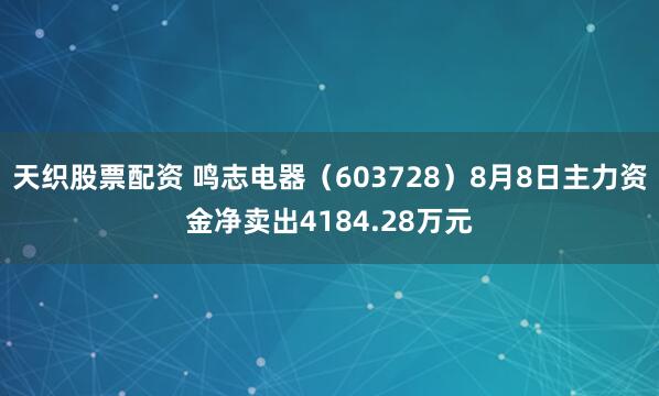 天织股票配资 鸣志电器（603728）8月8日主力资金净卖出4184.28万元